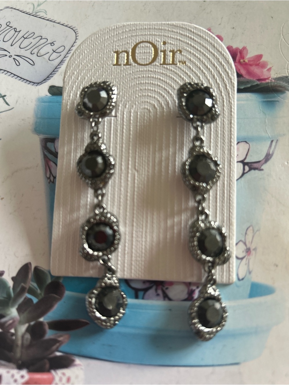 nOir Jewelry Hematite Black Faceted Link Drop Earrings